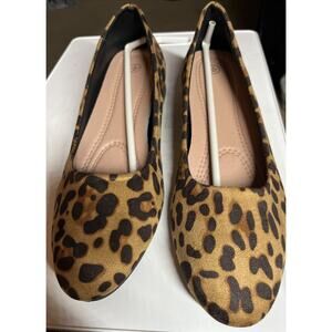 Leopard Print Low Chunky Wedge Heel Round Toe Comfortable Slip On Pump Size 9